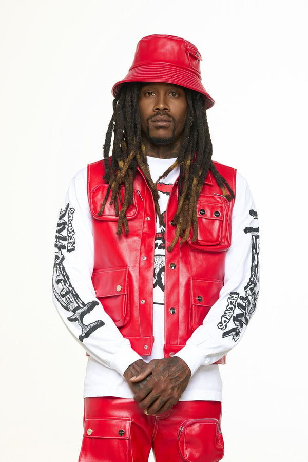 "FLOAT ON" CARGO LEATHER VEST (RED)