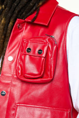 "FLOAT ON" CARGO LEATHER VEST (RED)