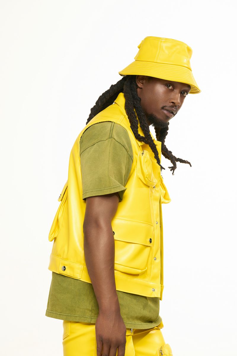 "FLOAT ON" CARGO LEATHER VEST (CANARY YELLOW)