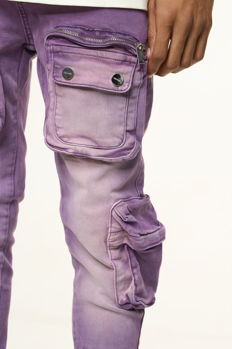 "JOURNEY TO GREATNESS" CARGO FLARE STACK DENIM (LAVANDER)