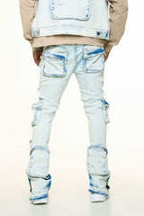 "JOURNEY TO GREATNESS" CARGO FLARE STACK DENIM (LIGHT BLUE)