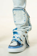 "JOURNEY TO GREATNESS" CARGO FLARE STACK DENIM (LIGHT BLUE)