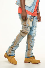 "JOURNEY TO GREATNESS" CARGO FLARE STACK DENIM (ORANGE OVER-DYE)