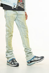 "MENDING HEARTS" EMBOSSED FLARE STACK DENIM (LIGHT BLUE/SAND)