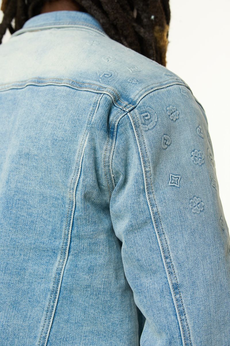 "NEW EMOTIONS" EMBOSSED DENIM JACKET (LIGHT BLUE STONE WASH)