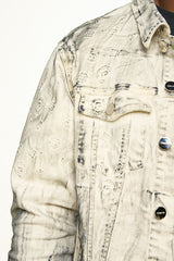 "NEW EMOTIONS" EMBOSSED DENIM JACKET (LIGHT GREY BLACK OVERDYE)