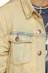 "MENDING HEARTS" EMBOSSED DENIM JACKET (LIGHT BLUE/SAND)