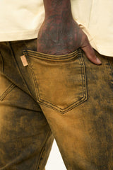 "EMOTIONALLY DRIVEN"FLARE STACK DENIM (BROWN VINTAGE WASH)