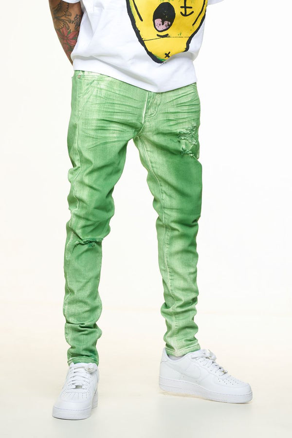 "WASHED AWAY" SKINNY DENIM (KELLY GREEN OVERDYE)