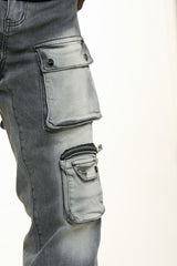 "HEAVY THOUGHTS" CARGO BAGGY DENIM (CHARCOAL GREY WASH)