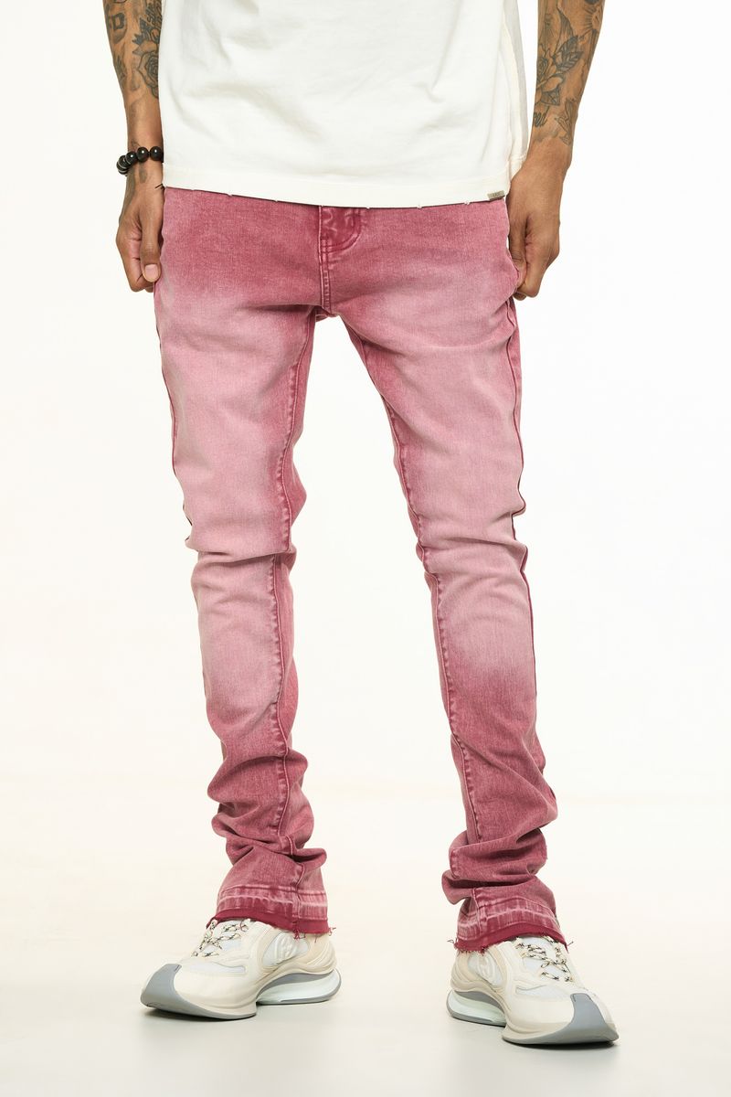 "EMOTIONALLY DRIVEN"FLARE STACK DENIM (DUSTY ROSE)