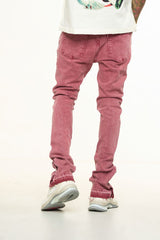 "EMOTIONALLY DRIVEN"FLARE STACK DENIM (DUSTY ROSE)