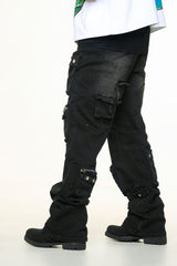 "HEAVY THOUGHTS" CARGO BAGGY DENIM (BLACK WASH)