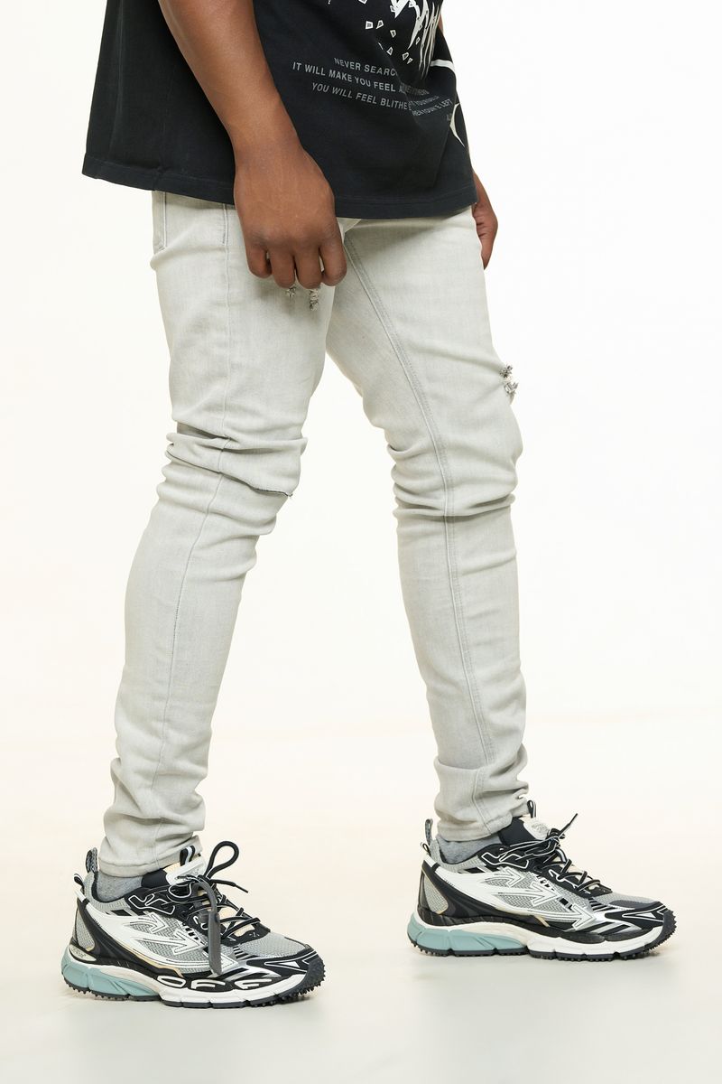 "FADED MEMORIES " SKINNY DENIM (LIGHT GREY)