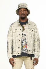 "NEW EMOTIONS" EMBOSSED DENIM JACKET (LIGHT GREY BLACK OVERDYE)