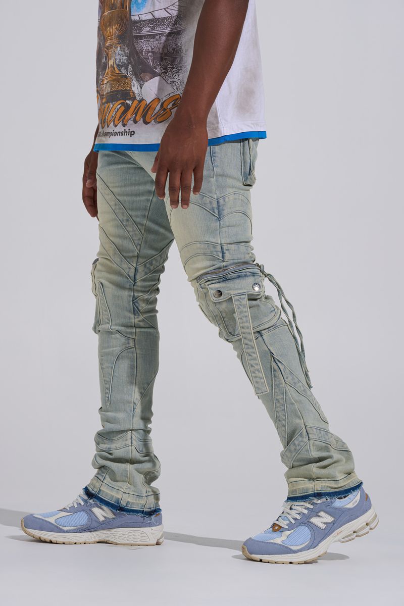 "SHOOT FOR THE STARS" STACK CARGO DENIM (LIGHT BLUE)
