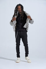 "BLACK LABEL DISTRESSED SKINNY" SKINNY DENIM (JET BLACK)