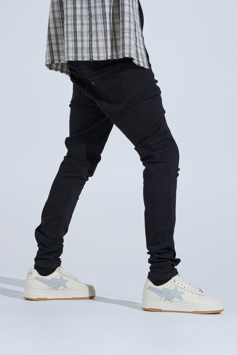 "FIRST MILLION" RHINESTONE STACK DENIM (JET BLACK)