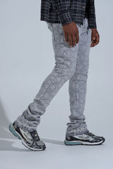 "FIRST MILLION" RHINESTONE STACK DENIM (LIGHT GREY)