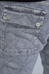 "FIRST MILLION" RHINESTONE STACK DENIM (LIGHT GREY)