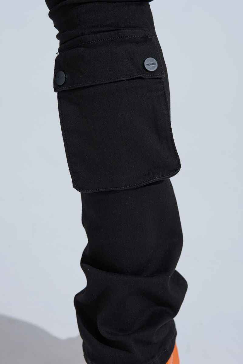 "BLACK LABEL CARGO" STACK DENIM (JET BLACK)