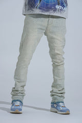 "FIRST MILLION" RHINESTONE STACK DENIM (LIGHT BLUE)