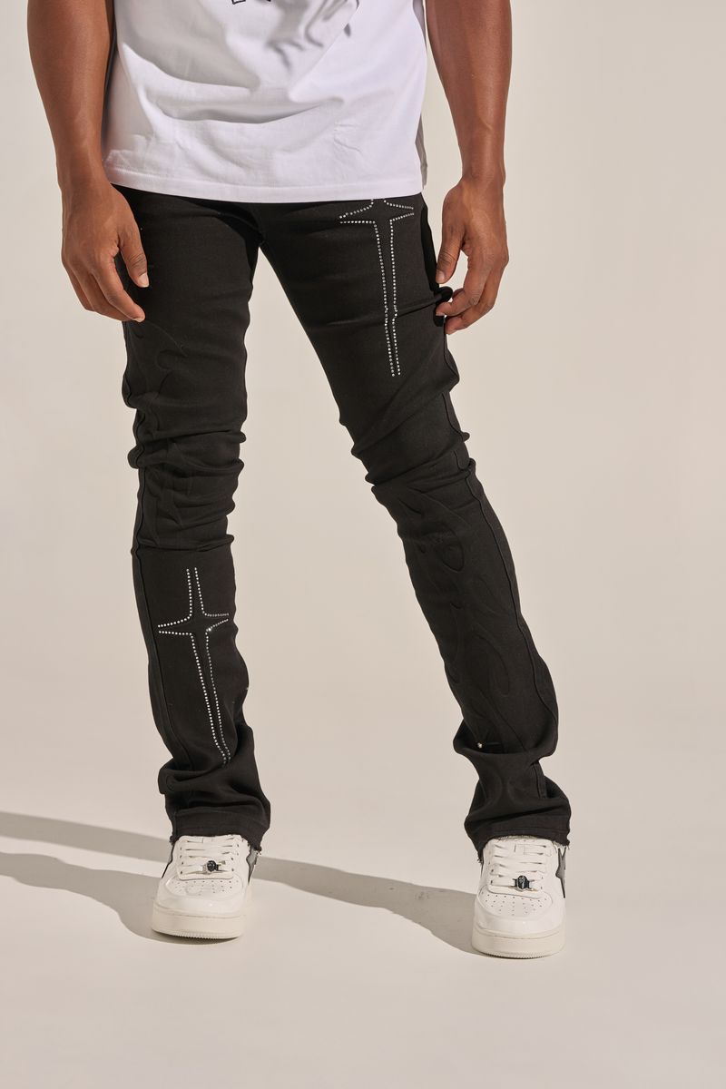 PHEELINGS ブラック フレアパンツ Flare Stack Denim – P H E E L I N G S