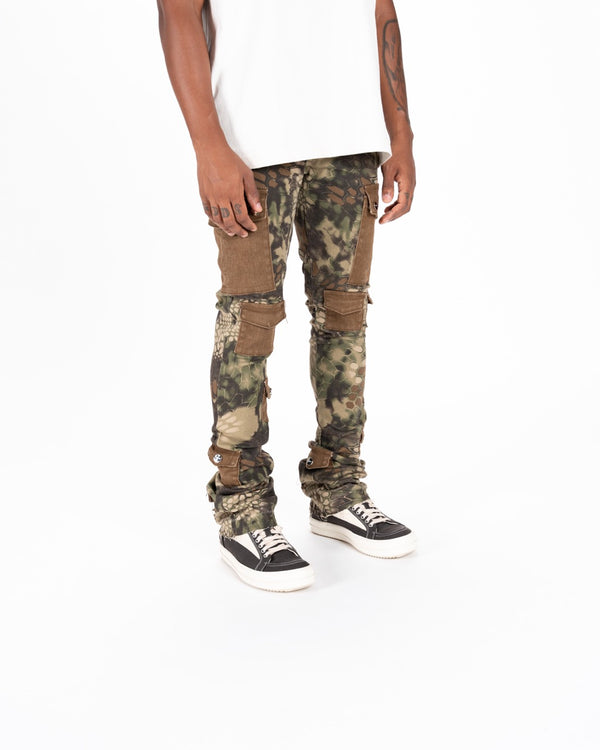 "MY PLEASURE" CARGO FLARE STACK DENIM