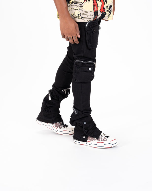 "JOURNEY TO GREATNESS" CARGO FLARE STACK DENIM