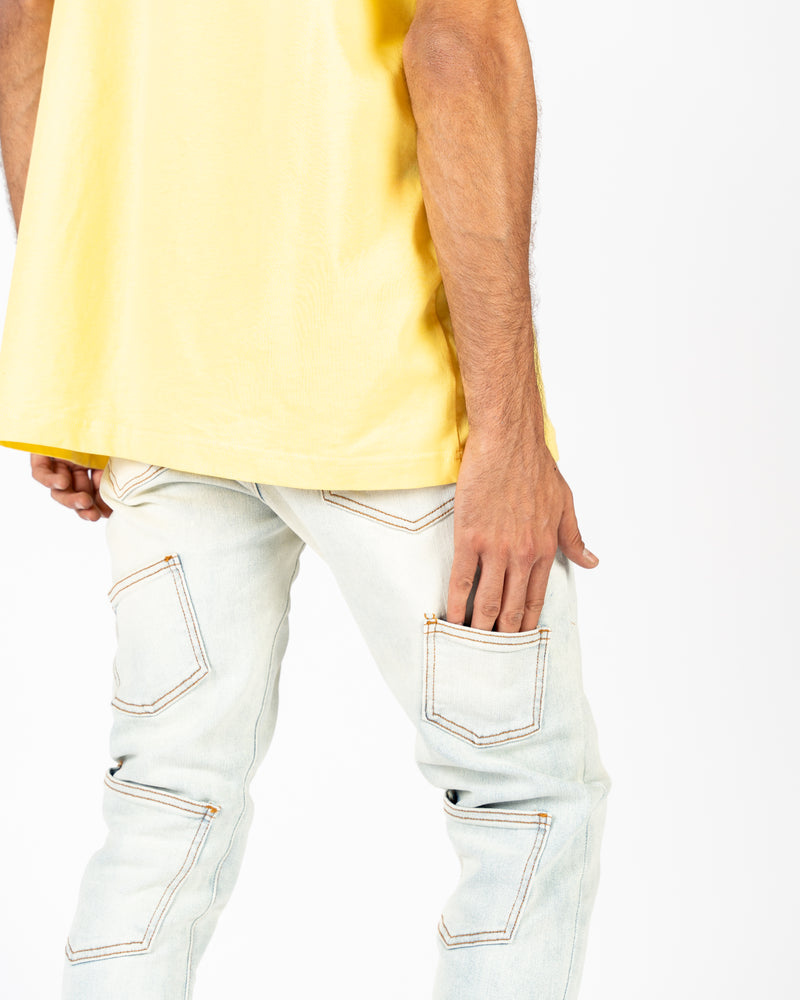 'EMOTIONALLY NUMB" FLARE STACK DENIM