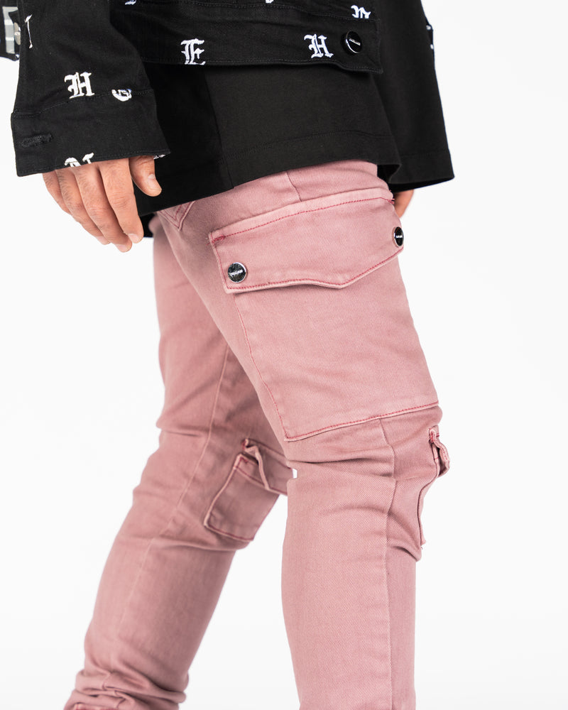 "MY PLEASURE" CARGO FLARE STACK DENIM