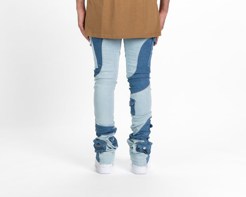 "MY PLEASURE" CARGO FLARE STACK DENIM