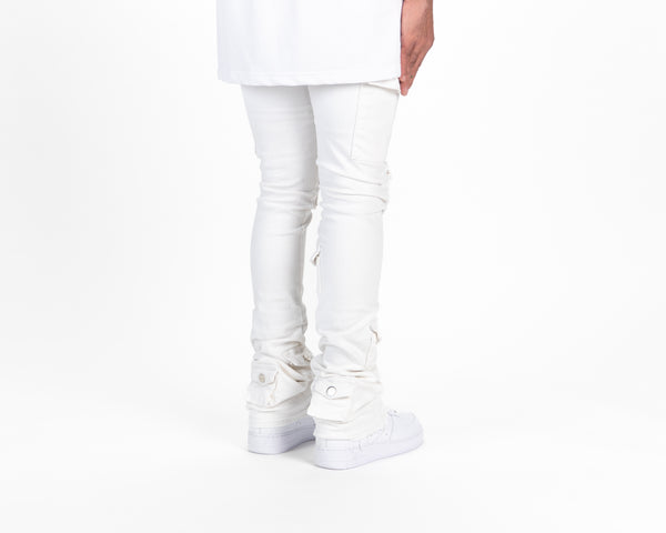 "MY PLEASURE" CARGO FLARE STACK DENIM