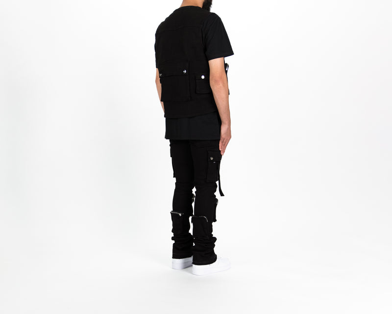 "NEVER LOOK BACK" CARGO FLARE STACK DENIM