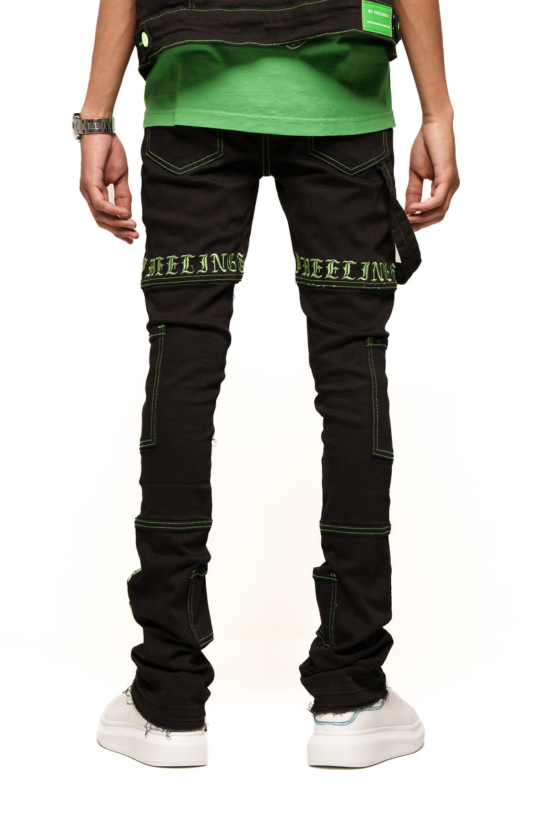 "DEFYING ODDS" CARGO FLARE STACK DENIM