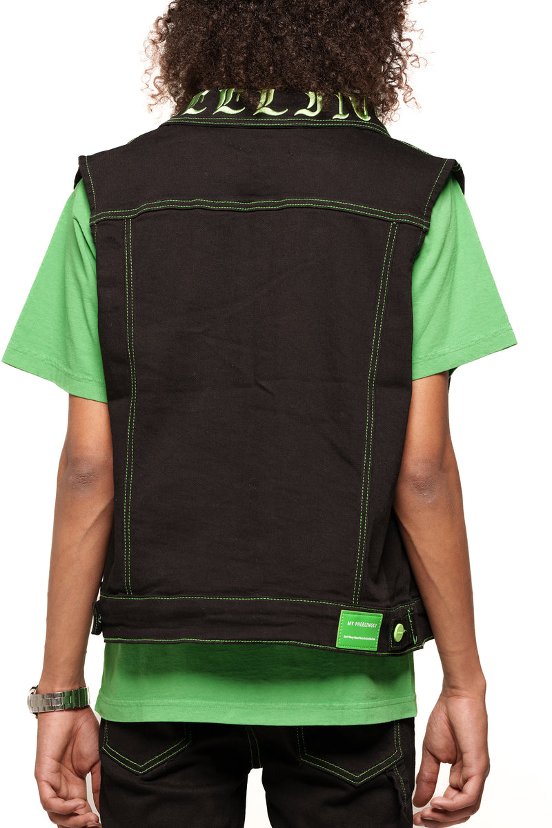 "DEFYING ODDS" VEST (JET BACK/LIME GREEN)