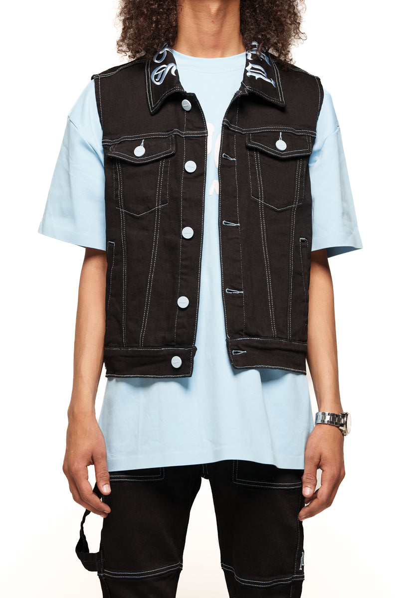 "DEFYING ODDS" VEST (JET BLACK/LIGHT BLUE)