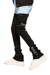 "DEFYING ODDS" CARGO FLARE STACK DENIM