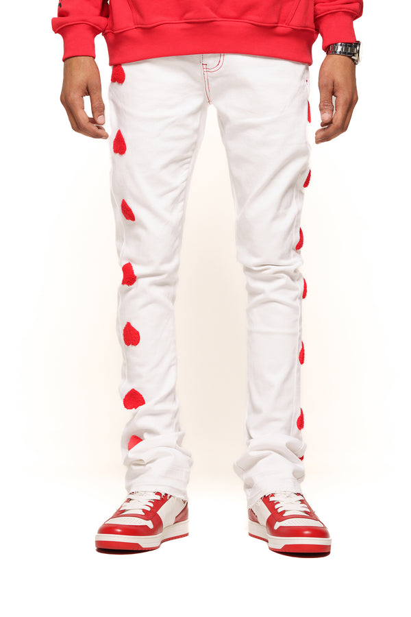 HEARTBEAT OF SUCCESS" FLARE STACK DENIM (WHITE/RED)