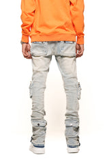 "JOURNEY TO GREATNESS" LIGHT BLUE CARGO FLARE STACK DENIM (LIGHT BLUE)