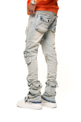 "JOURNEY TO GREATNESS" LIGHT BLUE CARGO FLARE STACK DENIM (LIGHT BLUE)