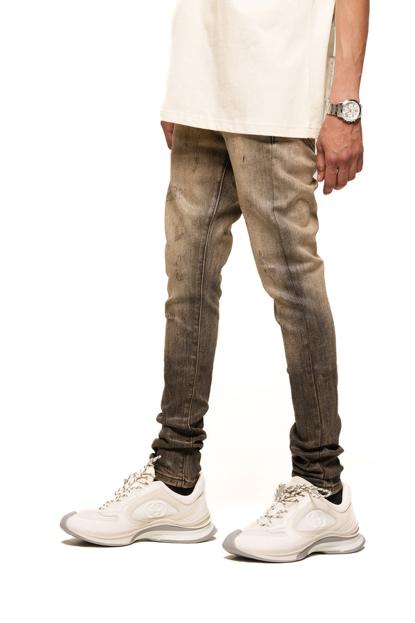 "INNER PEACE" WAX SKINNY DENIM (DARK BROWN)