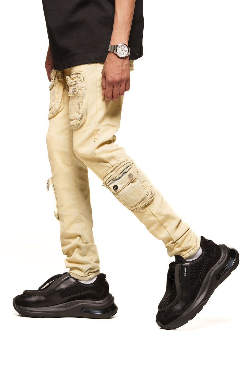 "TIME DON'T WAIT" CARGO SKINNY DENIM (SAND BLUE)