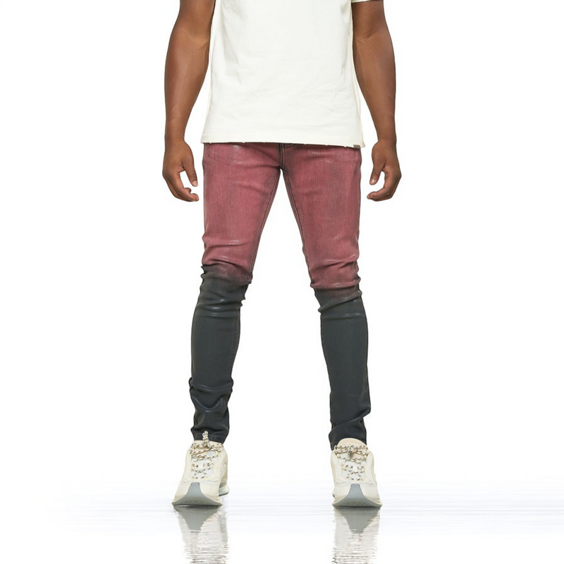 "INNER PEACE" SKINNY DENIM (MAROON GRAIDENT WAX)