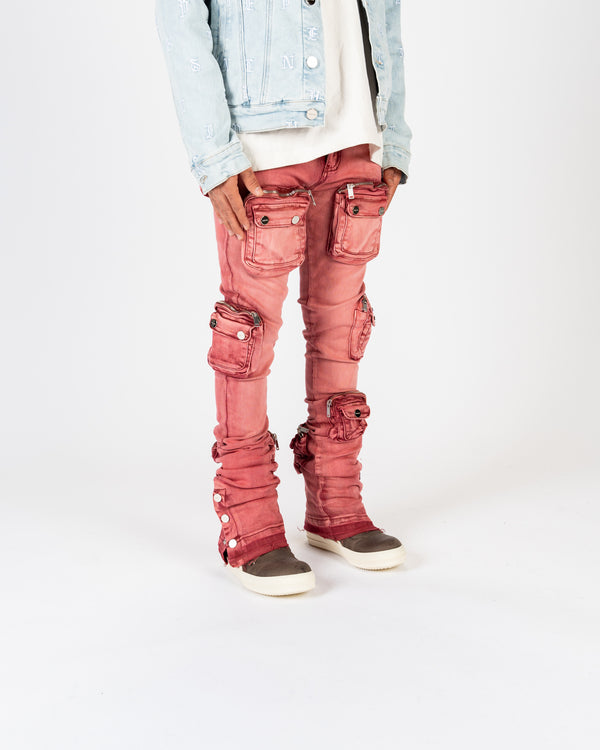 "JOURNEY TO GREATNESS" CARGO FLARE STACK DENIM