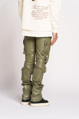 "NEVER LOOK BACK" CARGO FLARE STACK LEATHER