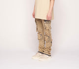 "NEVER LOOK BACK" CARGO FLARE STACK DENIM