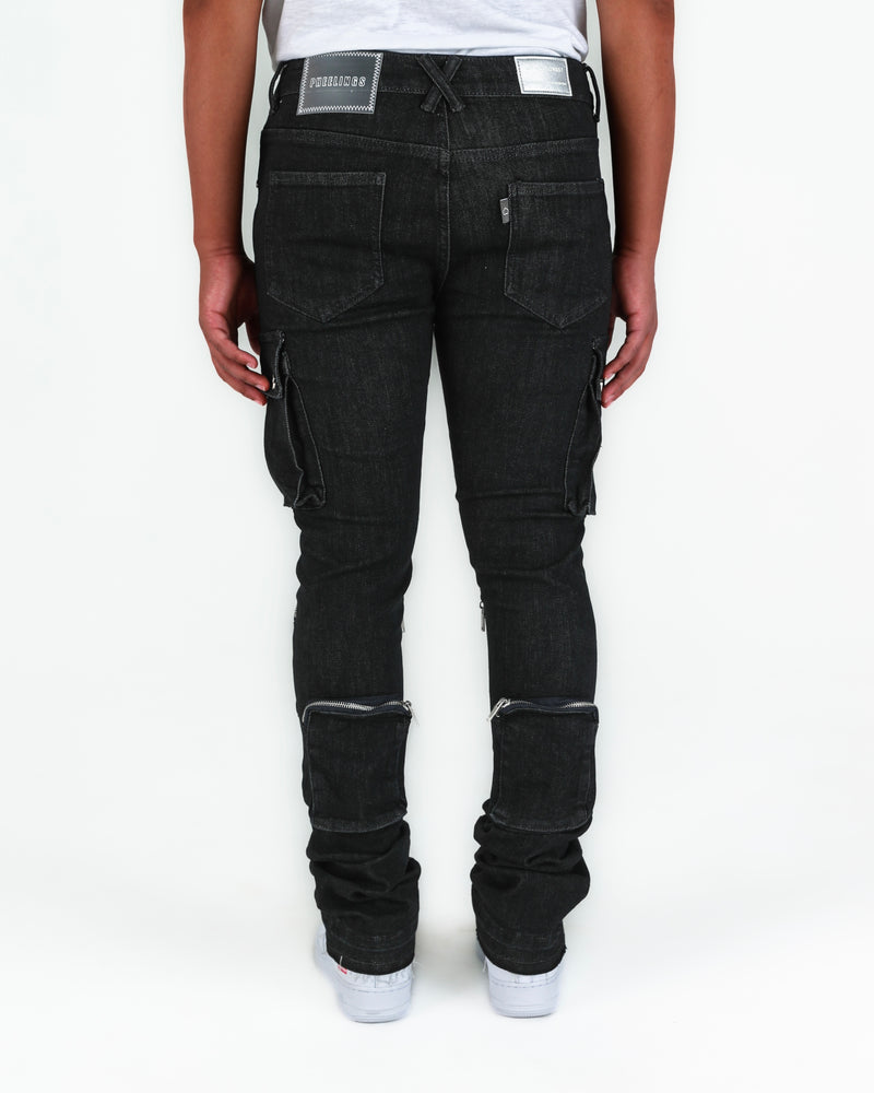 "NEVER LOOK BACK" CARGO FLARE STACK DENIM